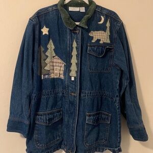 Vintage Denim Patchwork and Embroidered Jacket Size XL